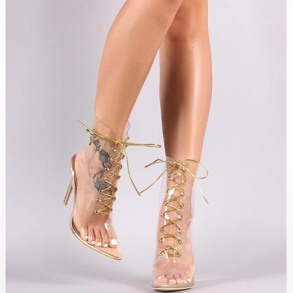 Cape Robbin Women's Clear Lace-Up Heels - Gold